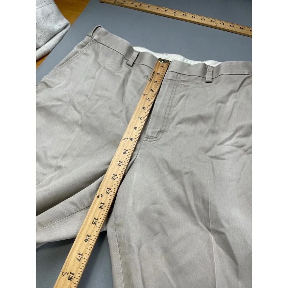 LL Bean Mens Comfort Waist Chinos Tan Khaki Flat Front Cotton Pants 37x26 262555